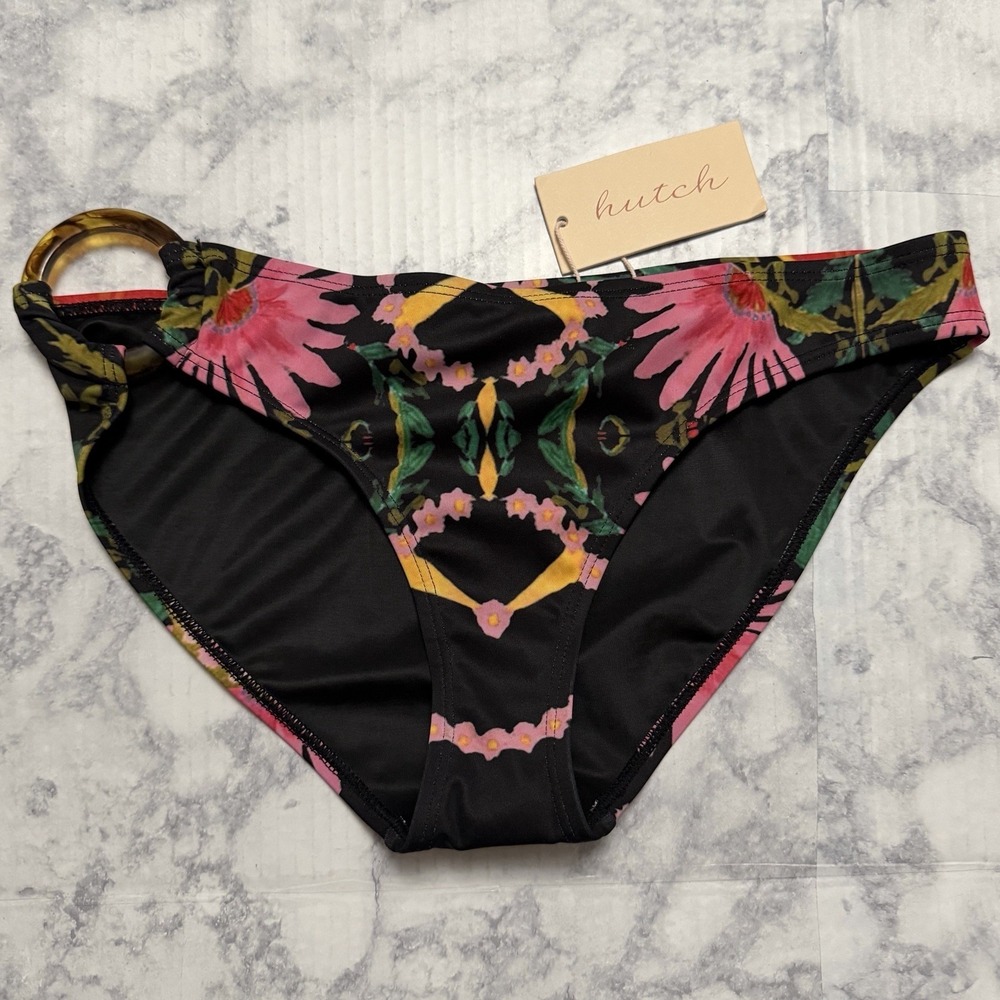 New Hutch Valenza Bikini‎ Bottom Floral Flowers Black Size Large NWT Accent Ring